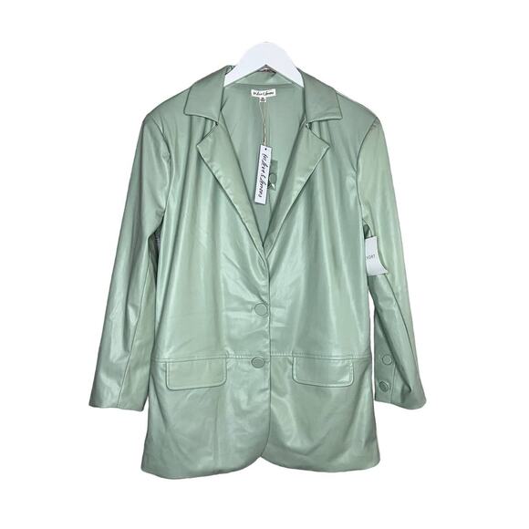 NWT For Love & Lemons Mint Green Oversized Faux Leather Blazer Jacket Size XS - Picture 4 of 11